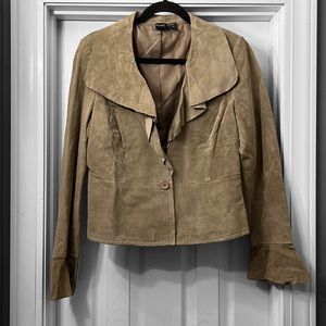 Cami Leather Suede Taupe Peplum Jacket